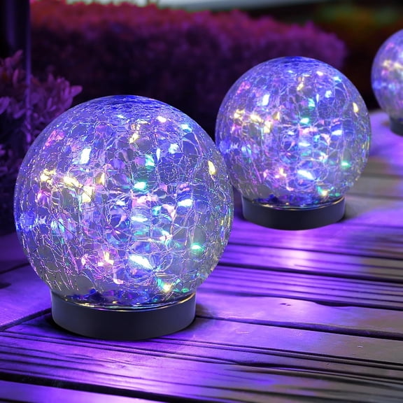 Solar Crackle Glass Ball Garden Stake Light Outdoor Waterproof Pathway Landscape Lighting for Yard Patio Lawn Walkway Driveway Flower Bed with Auto On Off Solar Powered Dusk to Dawn