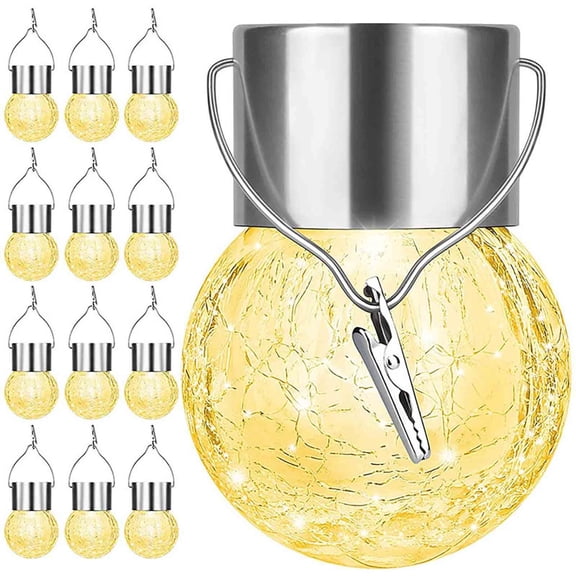 Solar Crackle-Glass Globe Pendant Light – Color-Changing LED Garden Lantern, Weatherproof Hanging Orb for Patio, Yard & Outdoor Decor(Warm Light)