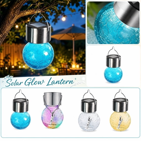 Solar Crackle Glass Light Hanging Ball Outdoor Waterproof,Solar Powered Pathway Landscape Lantern with Clip,for Garden Patio Yard Multicolor Multicolor