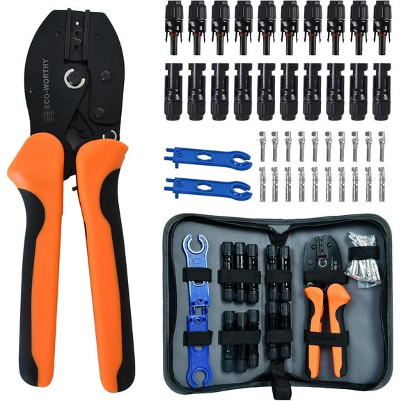 Solar Crimper Tool Kit 13 PCS Solar Tools - a Crimper, 10 Pairs of Solar Connectors, 2 Pairs of Solar Connector Spanner Wrench for Solar Panel Cable Assembly and Installation