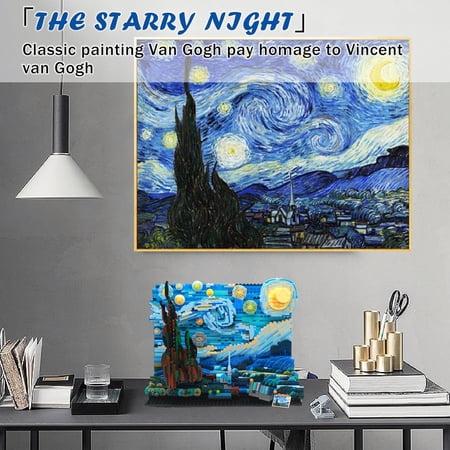 The Starry Night Building Kit - Vincent Van Gogh Micro Building Blocks Sets Mini Construction Model DIY Art Projects Home Decor Display Ideas Painting Set for Adults - 1851PCS