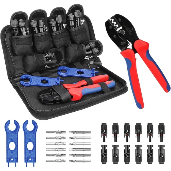 Solar Crimper Tool Kit - Crimper, 6 Pairs Connectors, Spanner Wrench for Solar Panel Cable Assembly and Installation