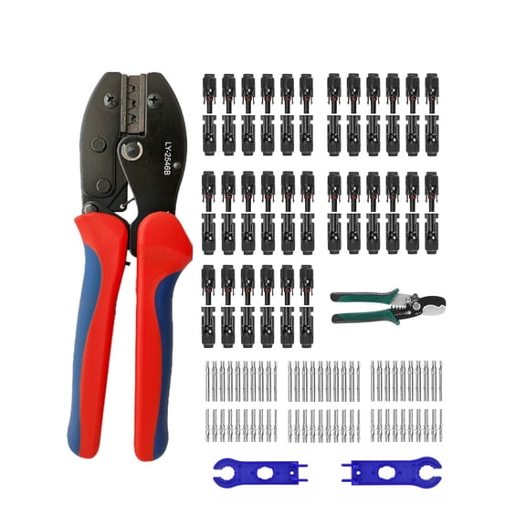 Solar Crimping Tool for Solar Panel Cable with 30 Pairs Solar Connectors, 1PCS Solar Crimper, 2 PCS Spanner Wrench, Crimper Tool for 2.5/4/6mm Solar cable Wire,1PCS cable stripper