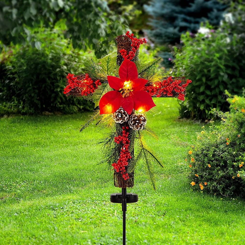 Solar Cross for Cemetery Grave,Solar Garden Stake Lights for Christmas ...