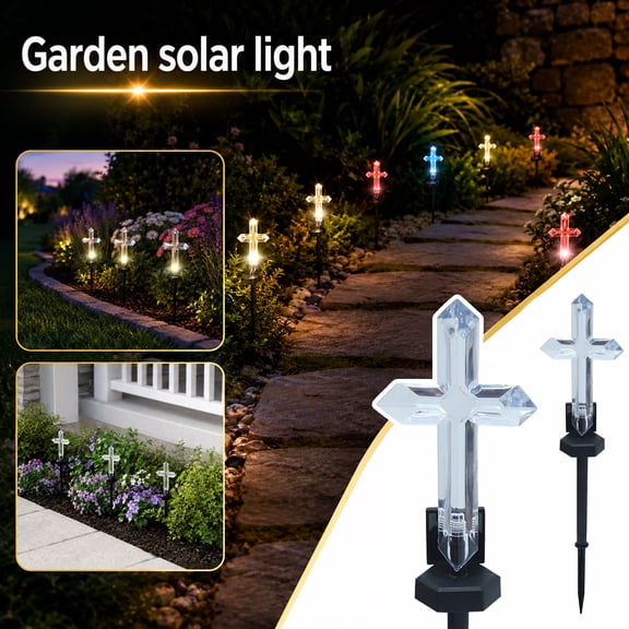 Solar Cross Garden Stake Color Changing LED Pathway Light Waterproof Outdoor Yard Decor for Lawn Garden & Memorial Decoration(1 Cross)