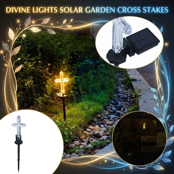 Solar Cross Garden Stake Light Waterproof Outdoor LED Memorial Cross Lawn Light, Warm White Cemetery Grave Marker & Christian Religious Yard Decor for Pathway Patio