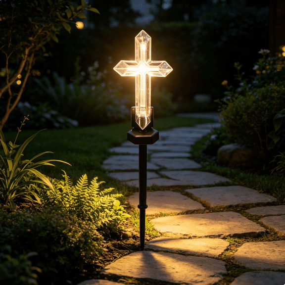 Solar Cross Garden Stake Light with Ground Stake for Patio Front Porch Planter, Warm White LED Memorial Light for Cemetery Grave Yard Decor