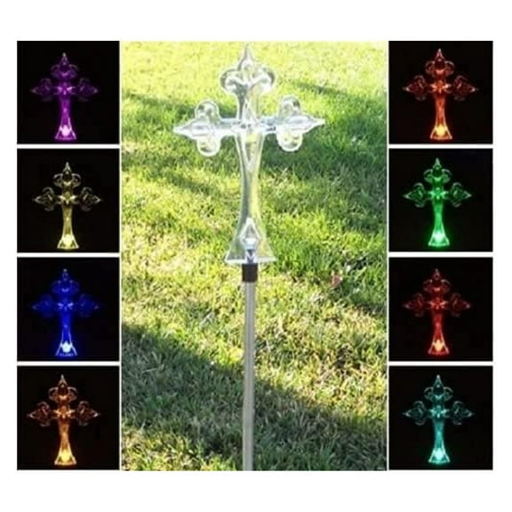 Solar Cross Light Outdoor Garden Decor - Color Changing Solar Powered Landscape Stake for Yard, Memorial, and Holiday Decoration