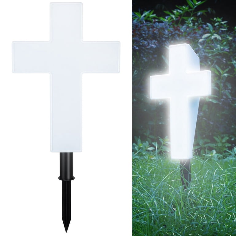Solar Cross For Cemetery Graves - 4 Pack, 16 Inch Stake With Automatic Light