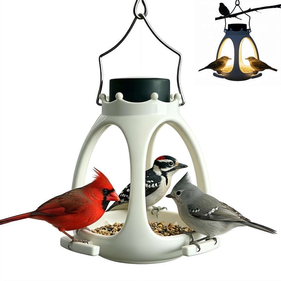 Solar Crown Bird Feeder for Outdoors Hanging, Innovative Wild Bird Feeder with LED Night Light, Weatherproof Bird House for Backyard Garden Decor Gift for Bird Lovers