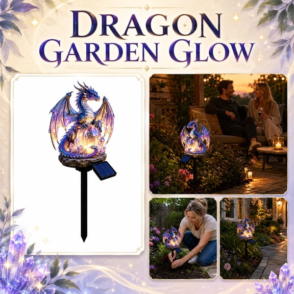 Solar Crystal Dragon Ground Stake Light, Resin Dragon Statue with Warm LED Crystal Lamp, Auto On/Off Waterproof Landscape Light, Fantasy Mythical Yard Lawn Pathway Patio Gothic Garden Decor Ornament