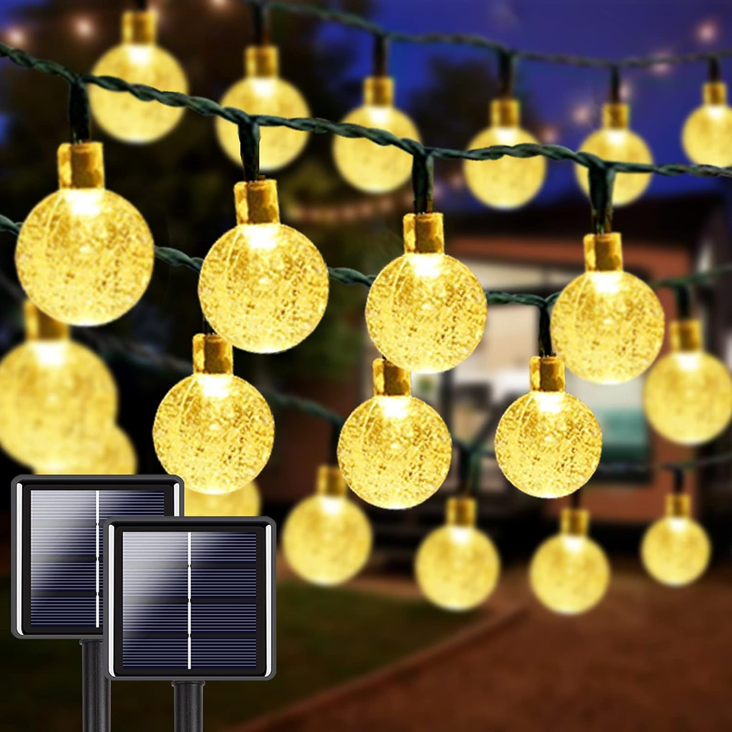 64FT Warm White LED Solar Globe String Lights for Outdoor Christmas