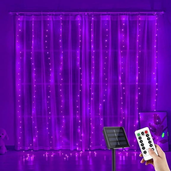 Solar Curtain Lights, 3m x 1m 100 LED Outdoor Waterfall Lights with Remote & Timer, 8 Modes Cuttable, IP65 Waterproof for Garden, Gazebo, Wedding, Party Decor