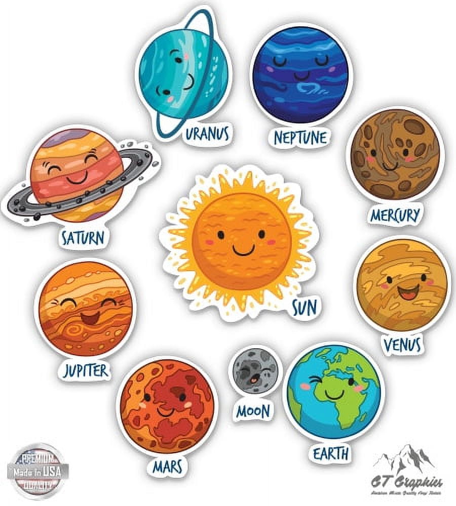 SOLAR SYSTEM wall stickers 10 decals planets w/name Earth Sun