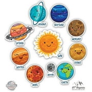 Solar Cute Sun and Planets Set - 4 Total Sheet Area - Vinyl Stickers - For Car Laptop I-Pad Phone Helmet Hard Hat - Waterproof Decals