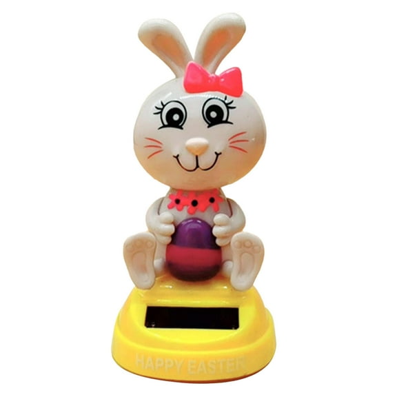 Solar Dancing Bunny Bobblehead Car Toy Cute Interactive Figurine for Easter Home Decoration Solar Powered Swing Doll