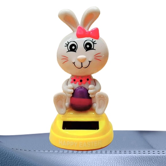 Solar Dancing Bunny Bobblehead Car Toy Easter Rabbit Figurine Interactive Cute Powered Swing Doll for Home Decoration, 11 cmx3 cm, White