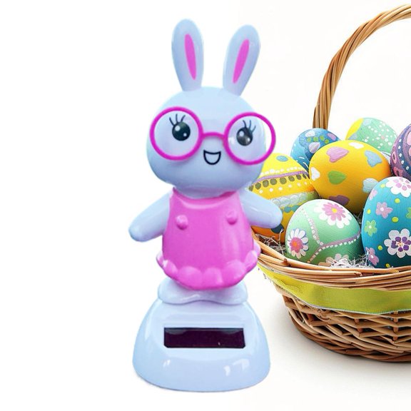 Solar Dancing Bunny Easter Rabbit Car Dashboard Toy, Solar Powered Shaking Head Dancing Figure for Car Windowsill Office Desk Decor, Cute Easter Basket Stuffers Ornaments