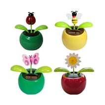 Solar Dancing Flowers and Bugs in Assorted Color Pots ,Plastic Bobble Heads Solar Toy ,Pack of 4