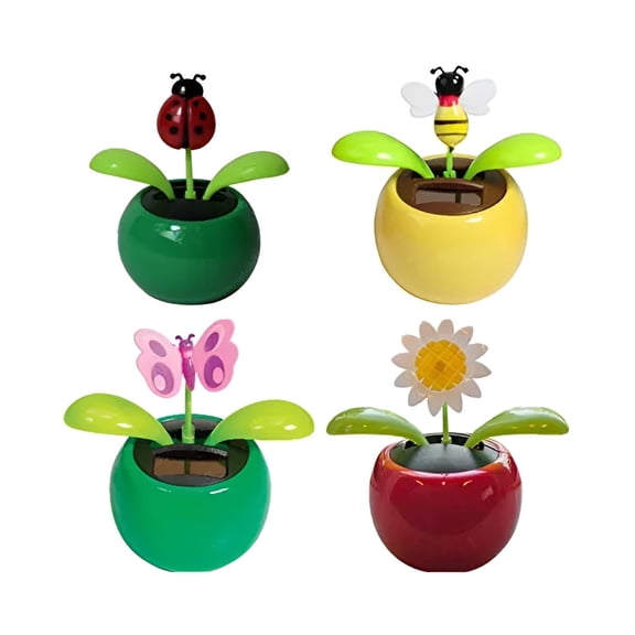 Toner Depot Solar Powered Dancing Flowers and Bugs Figurines, Plastic Bobble Heads, Eco-friendly, Pack of 4