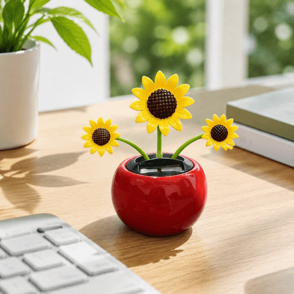 Solar Dancing Sunflower Car Dashboard Ornament, 3-Piece Potted Sunflower Swing Decor, Solar Auto Interior Wobble Flower Accessory for Car & Desktop