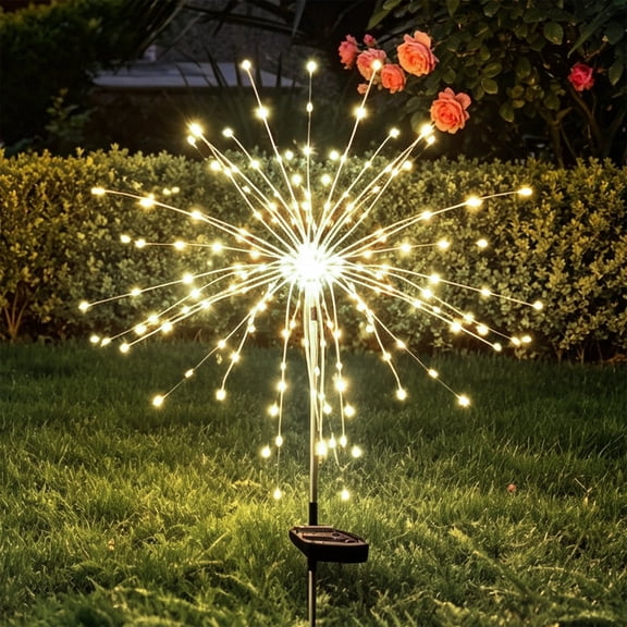 Solar Dandelion Firework Lantern Waterproof Auto Charging Ground Plug Light Energy Saving Easy Install Magical Glowing Landscape Lamp for Lawn Garden Patio Party Festival Outdoor Decoration