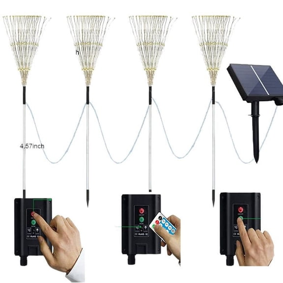 Solar Dandelion Garden Lights, 8-in-1 LED Firework Stake Lights, Waterproof Outdoor Decorative String Lights for Walkway, Yard, Patio & Landscape, Multi-Color Fairy Glow (Starlight Silver)