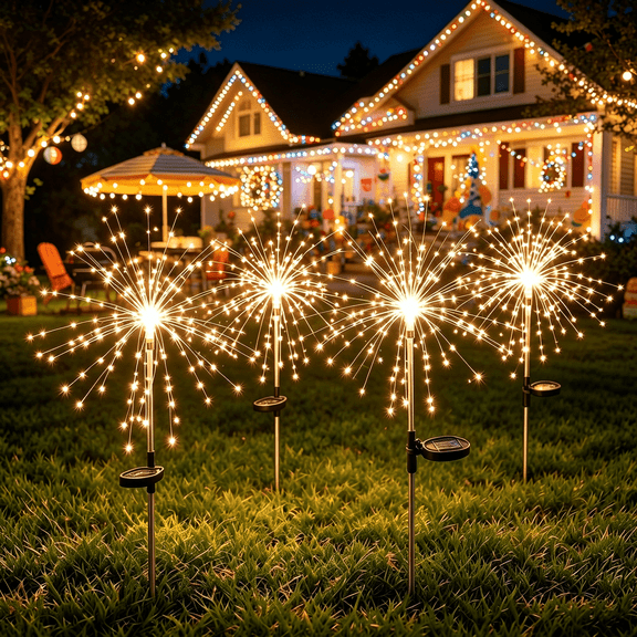 Solar Dandelions Lights Outdoor Waterproof - Solar Powered Garden Stake Lights for Lawn Patio Decor - Auto On Off Ground Lights for Yard Pathway Walkway Landscape - Set of 4 Solar Lamp