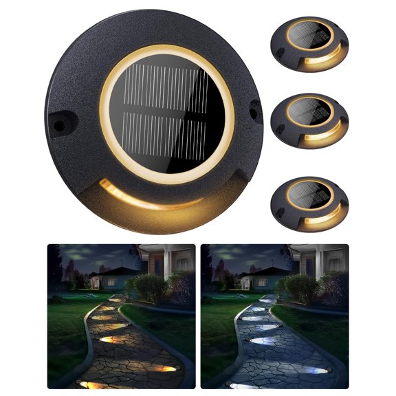 Solar Deck Dock Walkway Decorative Lights Outdoor Waterproof , 2 Colors in 1 Double-Sided LED Solar Driveway Lights for Road Marker Stair Pathway Patio Yard, Black