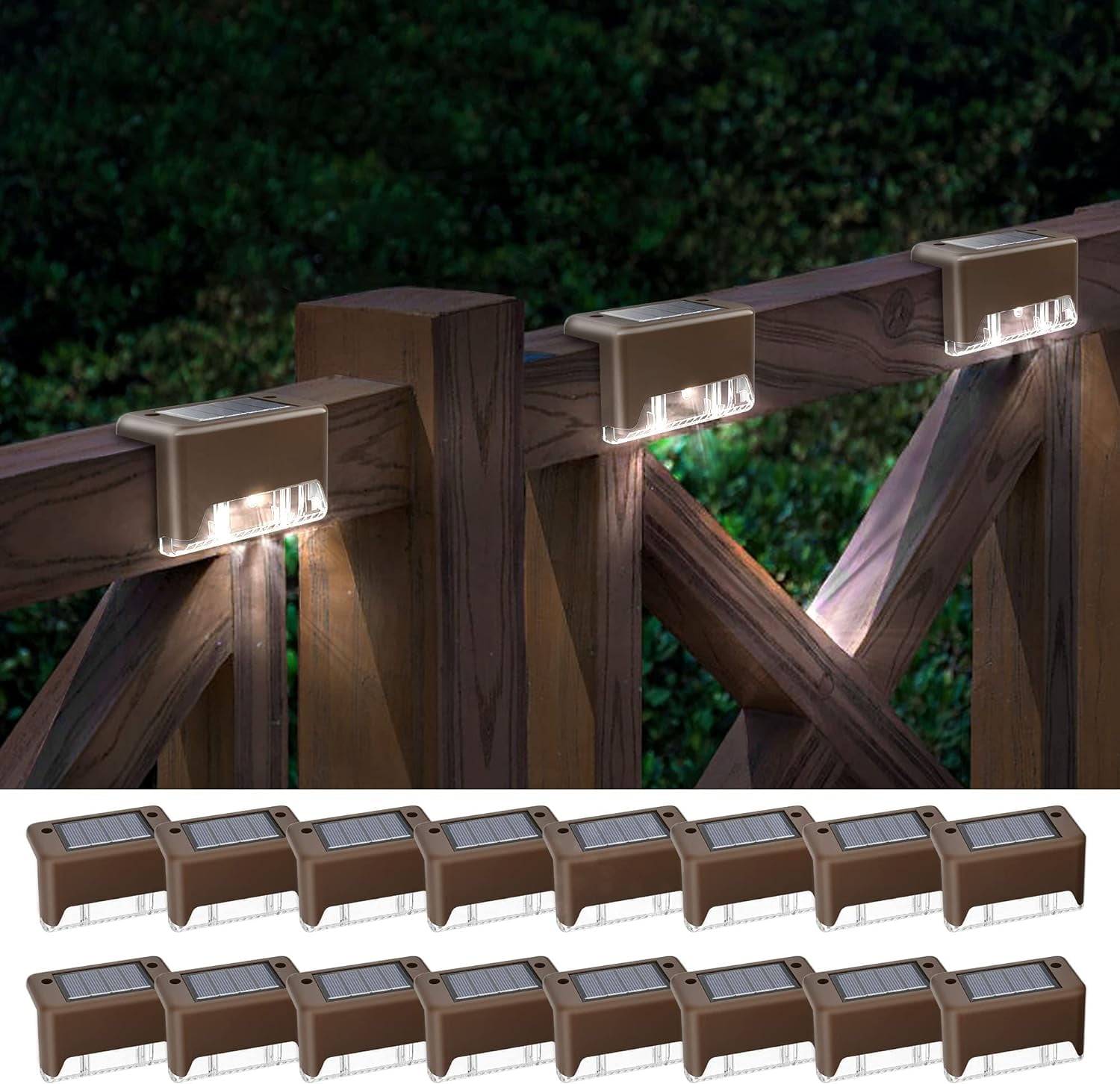 Solar Deck Lights 16 Waterproof LED Stair Lights for Deck, Yard