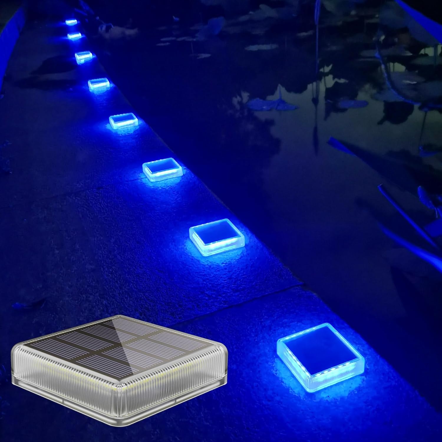 Solar Deck Lights, 4 Pack 30LM LED Dock Lights Blue Light, Outdoor