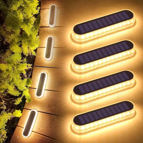 Solar Deck Lights, 4 Pack 40LM Solar Powered Step Lights, LED Dock Light Warm White 2700K Outdoor In-Ground Lights IP68 Waterproof Auto ON/Off for Garden Stairs Driveway Pathway Lighting