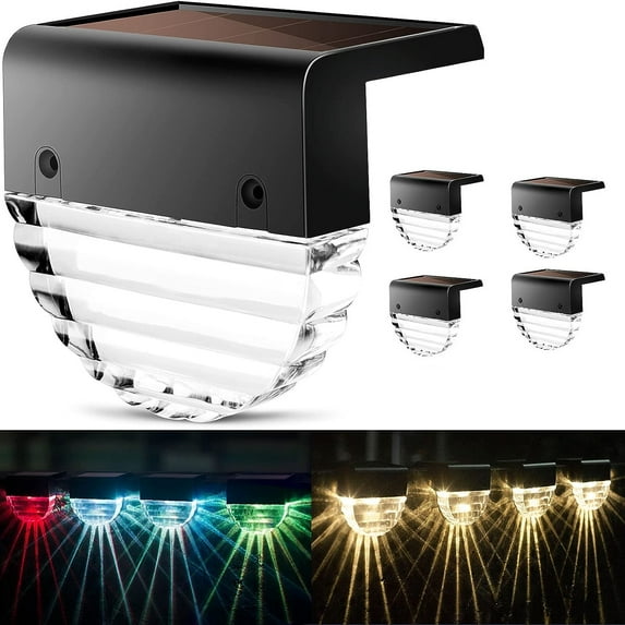 Solar Deck Lights,4 Pack Solar Step Lights Outdoor Waterproof Led Solar Fence Lamp for Stairs,Yard, Garden Pathway, Patio, Step and Fences, 10 Lumens, Warm White/Color Changing Lighting