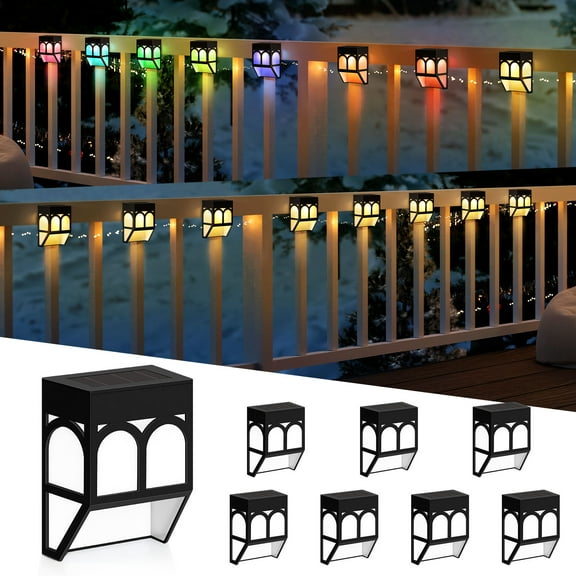 Solar Deck Lights, 8 Pack Solar Fence Lights with 2 Modes Lighting Warm White/RGB, Solar Outdoor Lights Waterproof for Wall, Fence, Patio, Stair, Landscape, Garden,Yard, Holiday Decor