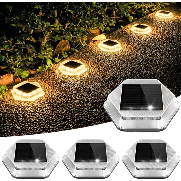 Solar Deck Lights Dock Step Lights- 4 Packs Waterproof 1200mAh Auto ON/Off LED Solor Powered Stair Lighting for Outdoor Garden, Patio, Pathway, Walkway, Driveway (Warm White)