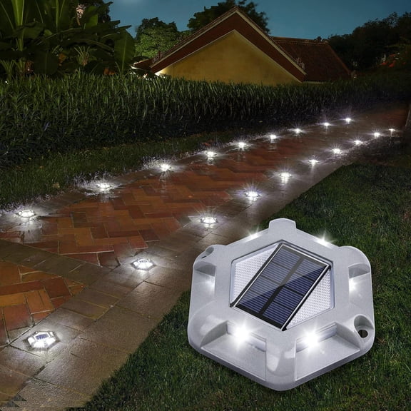 Solar Deck Lights Driveway Dock Lights, 12- Outdoor Dock Lighting Step Light for Driveway Sidewalk Garden Pathway Yard(Warm White+White,2 Colors in 1)