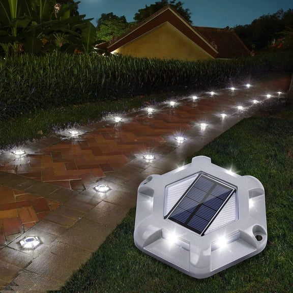 Solar Deck Lights Driveway Dock Lights, Waterproof Outdoor LED Aluminum Dock Lighting Warning Step Light for Driveway Sidewalk Garden Pathway Yard(Warm White+White,2 in 1),Auto On/Off