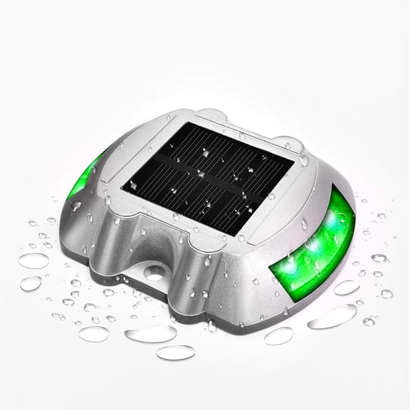 Solar Deck Lights LED Driveway Lights Solar Powered Dock Light Outdoor IP68 Waterproof Road Markers for Step Sidewalk Stair Boat Garden Ground Pathway Yard (Green, 1 Pack)