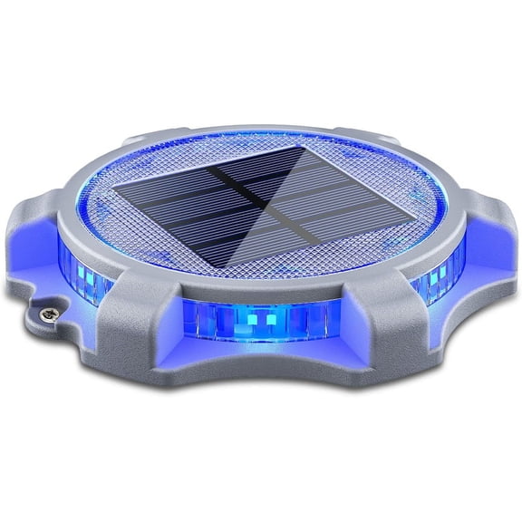 Solar Deck Lights Outdoor 2 Modes LED Driveway Markers Dock Light Waterproof for Step Walkway Ground Stair Pathway Yard Road Garden 1 Pack (Blue/Red)
