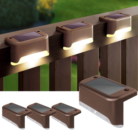 Solar Deck Lights Outdoor, 4 Pack Solar Step Lights Waterproof LED Solar Lights for Outdoor Fence, Decks, Step, Railing, Stairs, Yard, Garden, Patio Lights, Brown Warm White