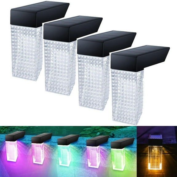 Solar Deck Lights Outdoor, 4 Pack Warm White & RGB Lighting Modes Solar Fence Lights, Waterproof Solar Step Lights for Outside Garden, Deck, Walkway, Fence, Step, Wall