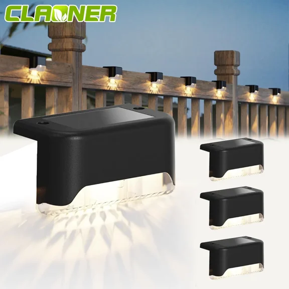 Solar Deck Lights Outdoor, 4 Pcs Solar Step Lights, Waterproof LED Solar Lights for Outdoor Stairs Step Fence Yard Patio Railing Garden and Pathway, Cold White