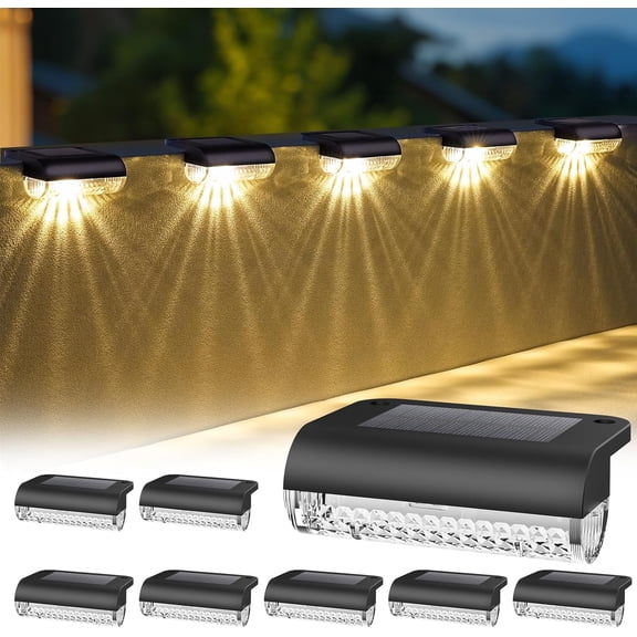 Solar Deck Lights Outdoor, Solar Step Lights Waterproof Led Lights for Outdoor Stairs, Step, Pool, Yard, Patio, and Fence(Warm White)