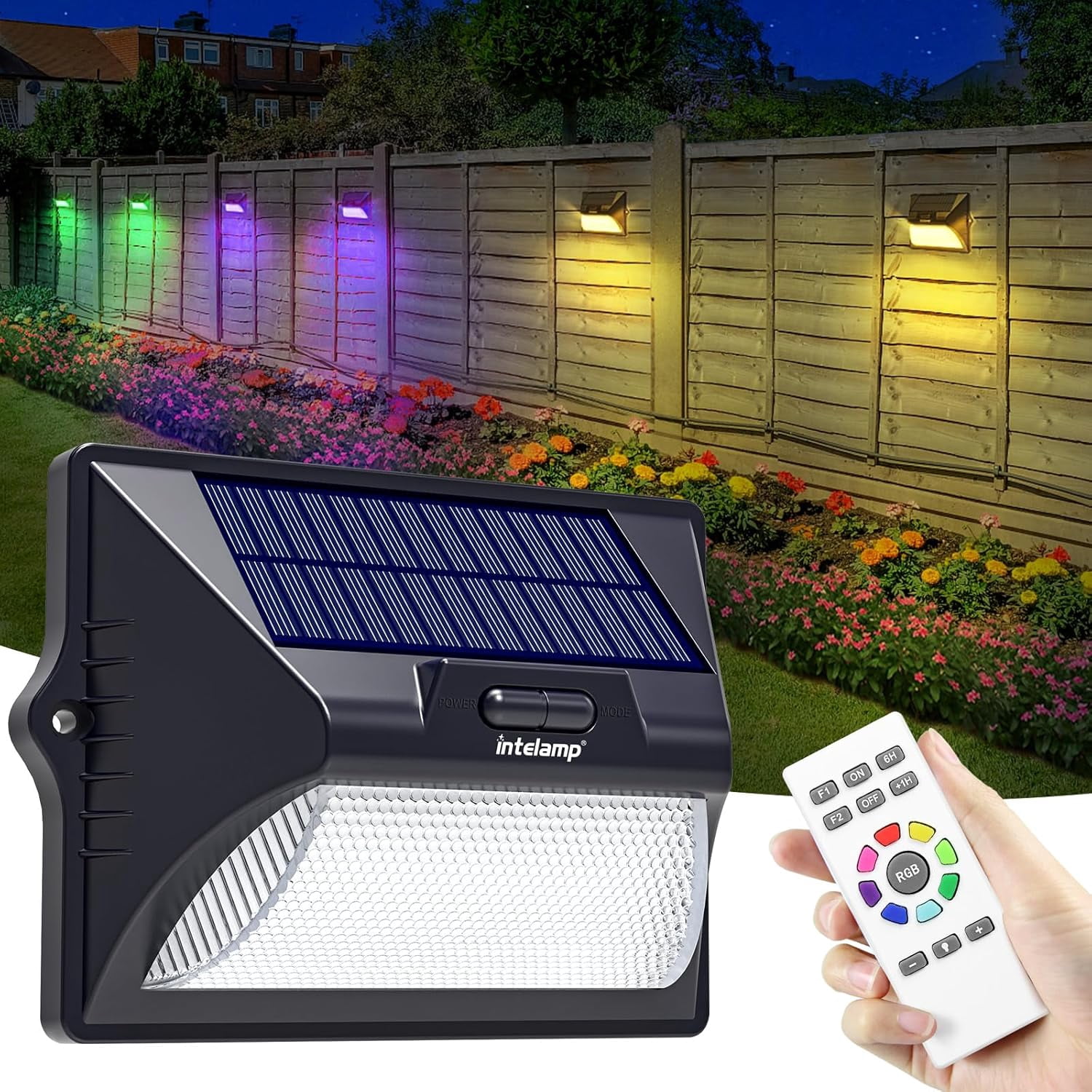 Solar Deck Lights with Remote Control, IP65 Waterproofing, Colorful RGB ...