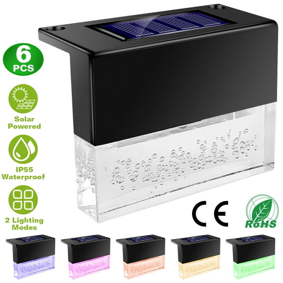 Solar Deck Lights, TeqHome LED Solar Step Lights Outdoor for Stair, Fence, Patio, Garden Pathway, Step, Acrylic Bubbles Decorative Step Fence Lamp with 2 Lighting Modes (6 Pack)