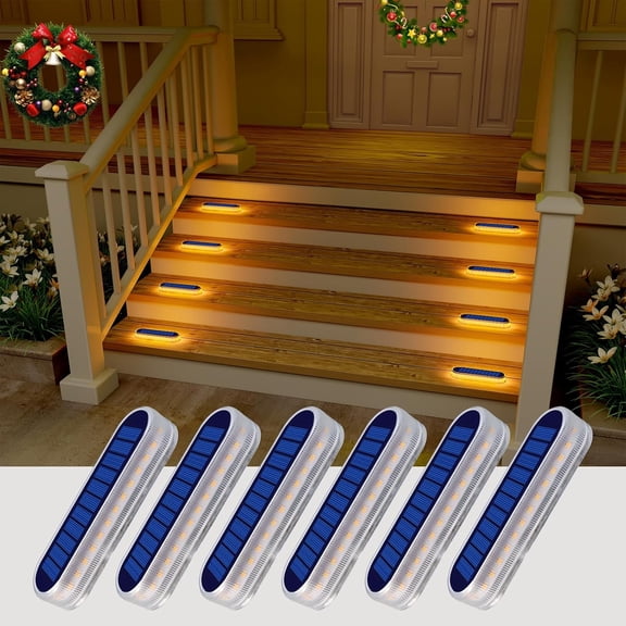 Solar Deck Lights, Waterproof LED Path Lights, Outdoor Solar Step Lights, Solar Powered Light Bar for Stairs, Driveway, Walkway, Pathway, Dock, Porch, Warm White