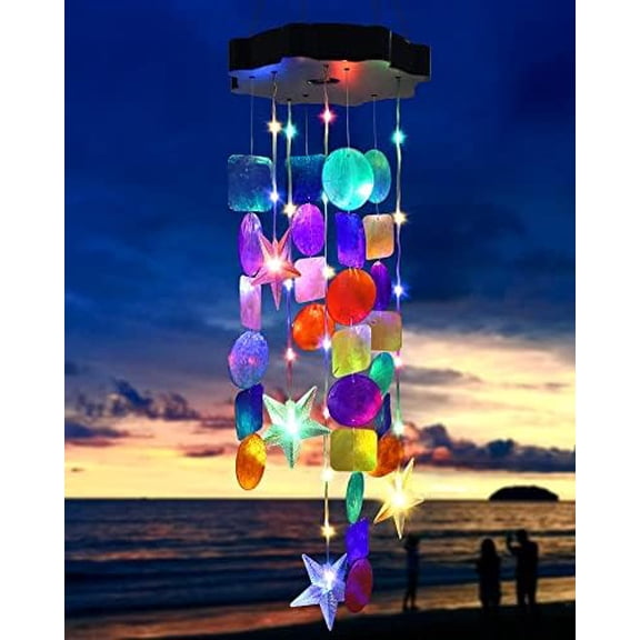 Solar Decorative Lights Outdoor, Colorful Shells Lights Gifts for Mom Grandma Women Wife Girls, Solar Wind Chimes Outside Decorative Mobile Light for Holiday Garden Porch Yard Window Decor