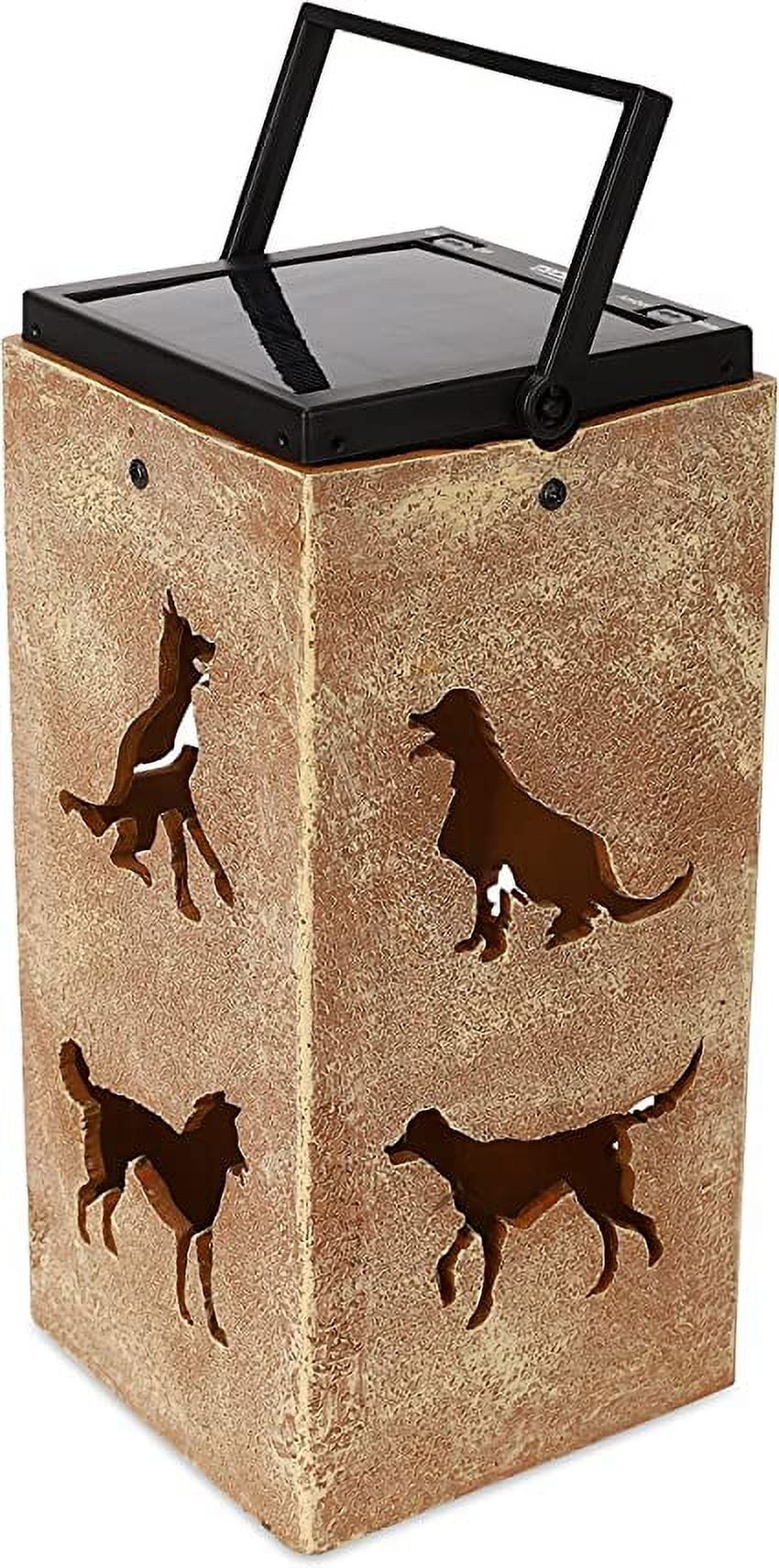 Brown Plastic Solar LED Outdoor Lantern with Dog Silhouettes