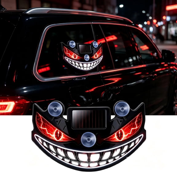 Solar Demon Eye LED Car Warning Light, Wireless Windshield Window Light, ABS Suction Cup Mount, for SUV Truck, 4.7×3 Inch