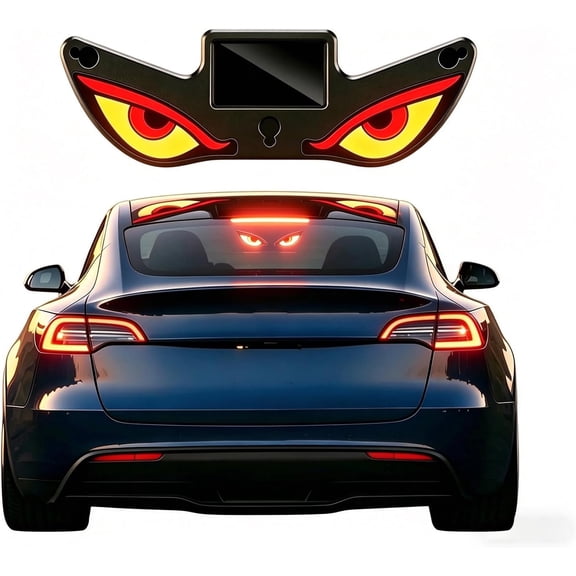 Solar Demon Eye LED Car Window Light, 31 High-Intensity LEDs Wireless Animated Devil Eyes, Solar & Type-C Charging for Car Windshield Rear Window (1, RYW Eyes)